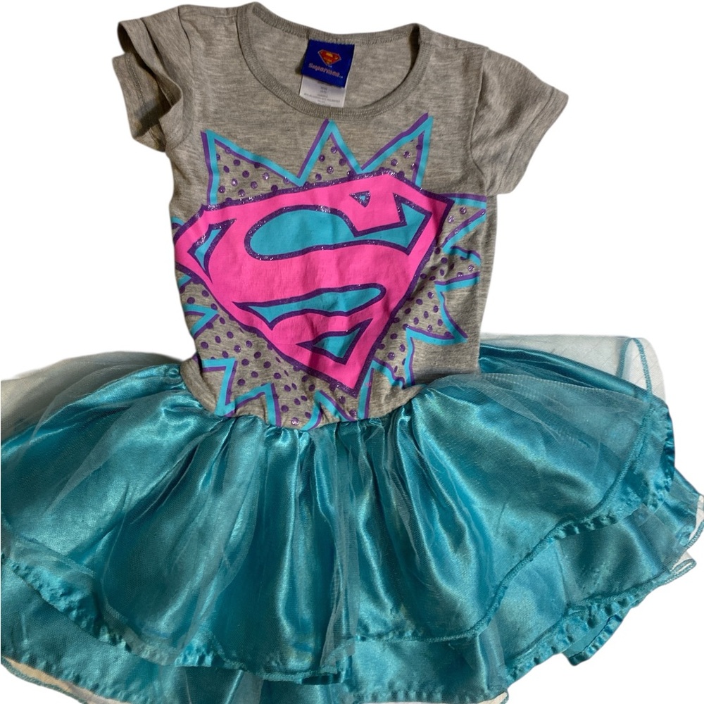DC Comics Supergirl Grey Top with Pink & Teal Skirt